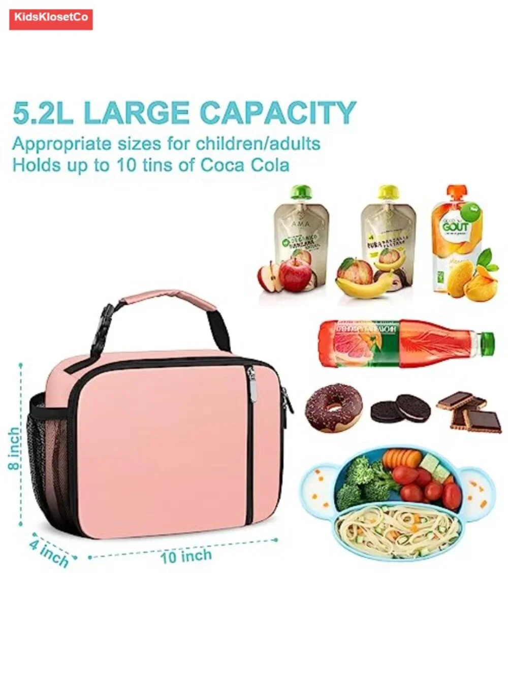 Insulated Lunch Bag for Kids with Water Bottle Holder - Reusable Thermal School